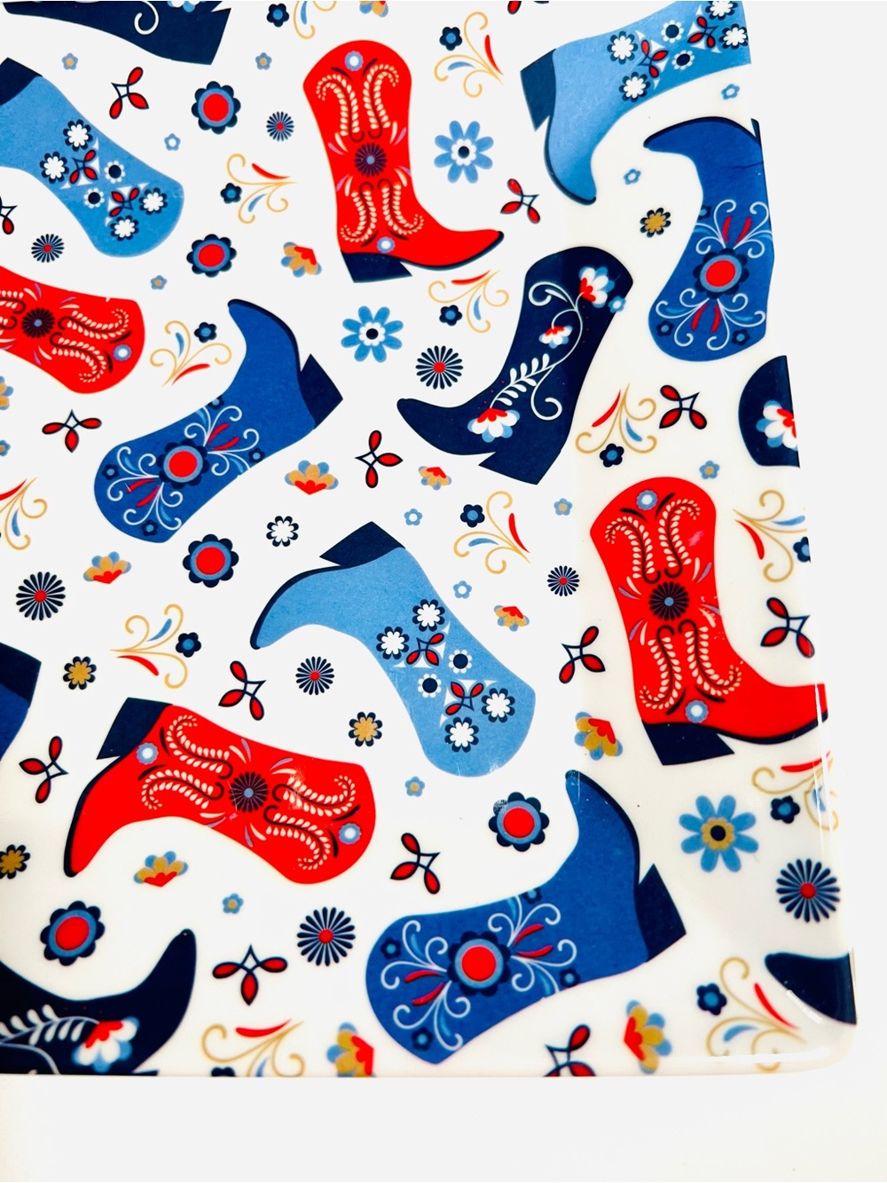 Patriotic Melamine Platter Red & Blue Western Cowgirl Cowboy Boots Americana - Picture 7 of 10